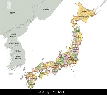 Japan - Highly detailed editable political map with labeling. Stock Vector