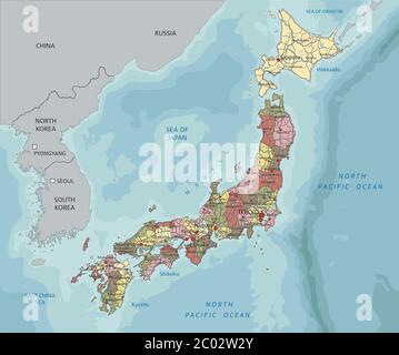 Japan - Highly detailed editable political map with labeling. Stock Vector