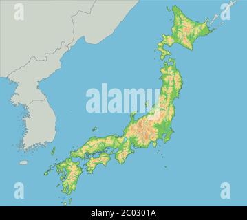 High detailed Japan physical map. Stock Vector