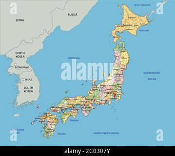 Japan - Highly detailed editable political map Stock Vector Image & Art