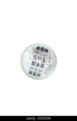 Charcoal filter for water treatment, top view, isolated on white background Stock Photo