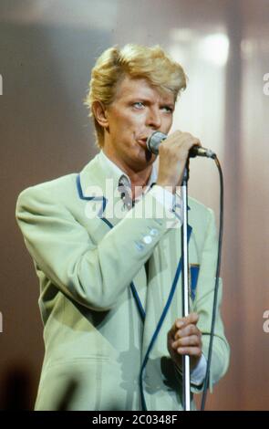 David Bowie kicking off his Serious Moonlight Tour with a warm-up gig at Forest National,Brussels 18th May 1983 Stock Photo