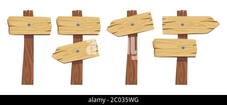 Wood signs set. Board pointers isolated on a white. Vector illustration Stock Vector