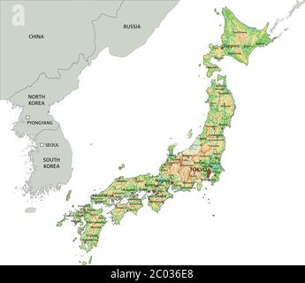 High detailed Japan physical map. Stock Vector