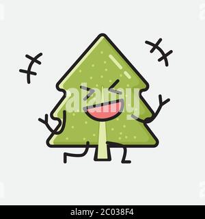 An Illustration of Cute Pine Tree Mascot Vector Character in Flat Design Style Stock Vector