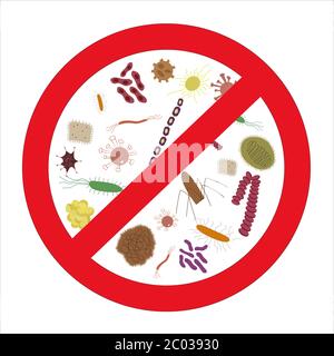 Set of icons for viral bacteria. Cartoon illustration. Microorganisms of the Bacillus. Stop germs Stock Photo