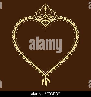 Pattern in form of heart for Henna, Mehndi, tattoo, decoration - frame. Decorative ornament in ethnic oriental style, Indian style.. Coloring book pag Stock Vector