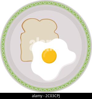 Egg Omelette with Slice of Bread In Plate Vector Illustration Stock Vector
