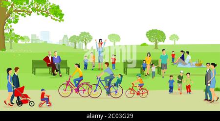 Families, children, couples in the park Stock Vector