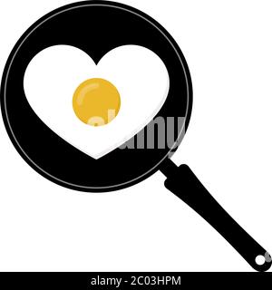 Egg Heart Shape Omelette in Pan Icon  Vector Illustration Stock Vector