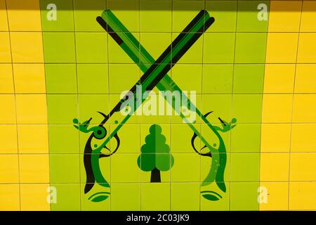 Tile designs at Finsbury Park station on the Victoria Line on the London Underground Tube system, England, UK Stock Photo