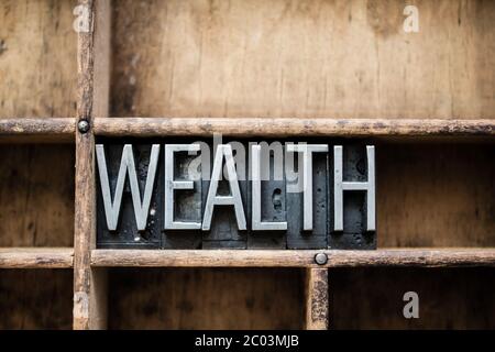 Wealth Vintage Letterpress Type in Drawer Stock Photo