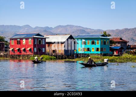 Stilt Houses On Lake Inle, Shan State, Myanmar. Stock Photo