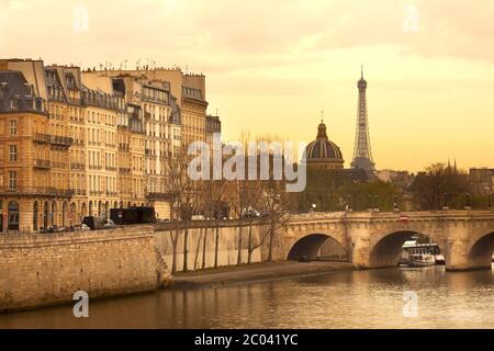 CItyscape of downtown with Pont Neuf Bridge and River Seine, Paris, France Stock Photo