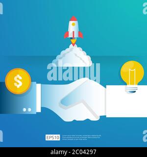 smart investment on technology startup. angel investor business analytic. opportunity idea research concept with lamp light bulb and businessman Stock Vector