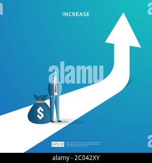 income salary rate increase concept illustration with people character and arrow. Finance performance of return on investment ROI. business profit Stock Vector