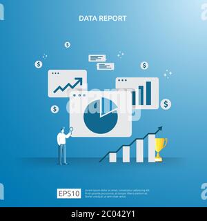 digital graph data for SEO analytics and strategic with character. statistics information, financial audit report document, marketing research for bus Stock Vector