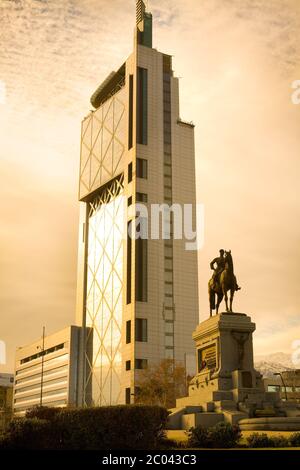 Plaza Baquedano, Downtown, Santiago, Chile, South America - Telefonica building and General Baquedano Monument at Providencia district. Stock Photo