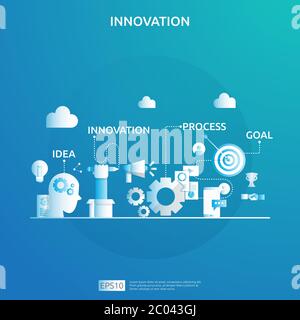 brainstorming innovation idea process and creative thinking concept with light bulb lamp for start up business project. illustration for web landing p Stock Vector