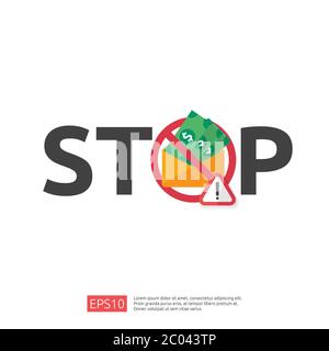 Stop and Anti Corruption concept. Business bribe with money in an envelope and prohibition warning sign. vector illustration in flat style for banner, Stock Vector