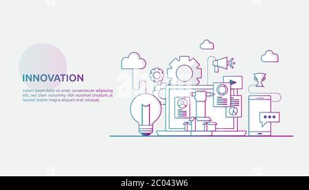 brainstorming innovation idea process and creative thinking concept with light bulb lamp for start up business project. illustration for web landing p Stock Vector