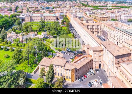 Buildings of Vatican Museums. Aerial view from dome of St. Peters Basilica, Rome, Italy. Stock Photo