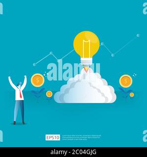 smart investment on technology startup. angel investor business analytic. opportunity idea research concept with lamp light bulb and businessman Stock Vector