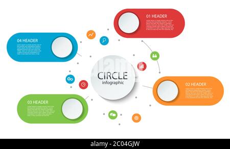 Abstract round infographics 4 step. Business template presentation circular lines and color circle with icon. Color circle diagram. Vector illustratio Stock Vector