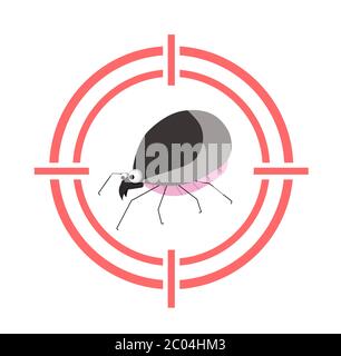 Mite parasite warning sign. Bloodsucking. The tick is red. Tick Allergy. Epidemic. arachnid, acarology, acariasis, Tick-borne encephalitis, Lyme Stock Vector