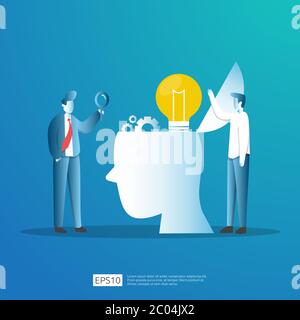 smart investment on technology startup. angel investor business analytic. opportunity idea research concept with lamp light bulb and businessman Stock Vector