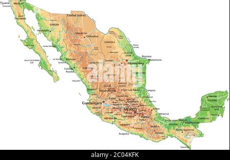 High detailed Mexico physical map with labeling Stock Vector Image &amp; Art - Alamy