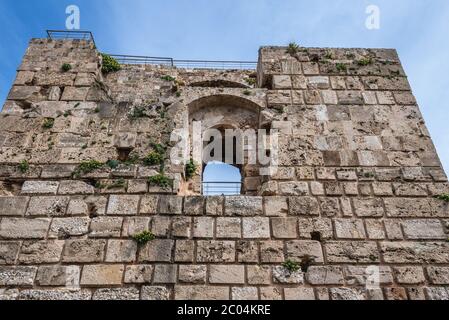 Ruins of Crusader castle in Byblos, largest city in the Mount Lebanon Governorate of Lebanon Stock Photo