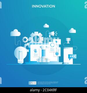 brainstorming innovation idea process and creative thinking concept with light bulb lamp for start up business project. illustration for web landing p Stock Vector