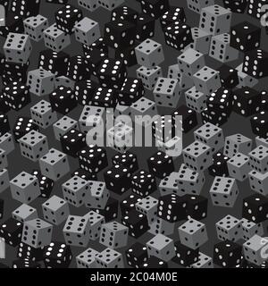 Black Gray Dice Seamless Pattern, 3D Illustration Stock Vector