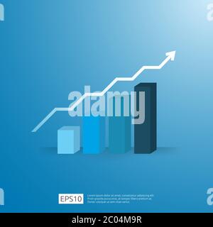 business growup chart bar with arrow direction. Finance growth vision stretching rising up. Return on investment ROI. increase profit margin revenue c Stock Vector