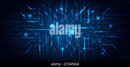 Abstract technology futuristic concept electronic circuit blue glowing on dark background. Technological structure computer business. Vector illustrat Stock Vector