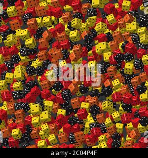 Red Black Yellow Orange Dice Seamless Pattern, 3D Illustration Stock Vector