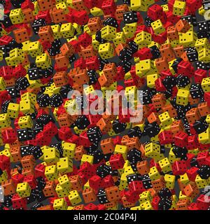 Red Black Yellow Orange Dice Seamless Pattern, 3D Illustration Stock Vector