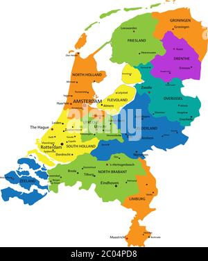 Colorful Netherlands political map with clearly labeled, separated ...