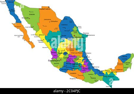 Colorful Mexico political map with clearly labeled, separated layers ...