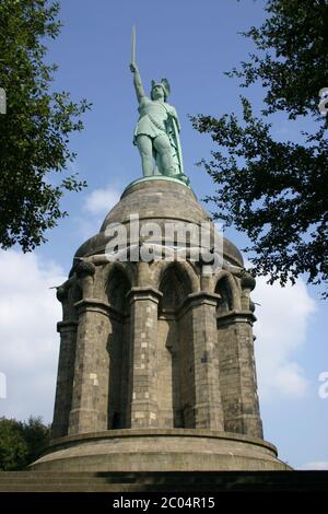 Hermann Monument on the Grotenburg Castle in the Teutoburg Forest near Detmold Stock Photo