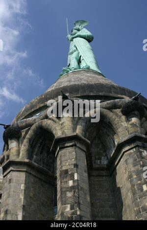 Hermann Monument on the Grotenburg Castle in the Teutoburg Forest near Detmold Stock Photo