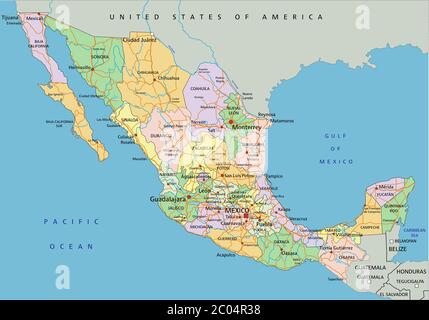 Mexico - Highly detailed editable political map with labeling Stock ...