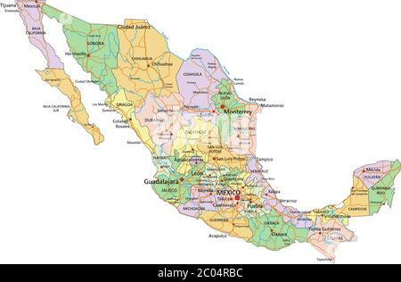 Mexico - Highly detailed editable political map with labeling. Stock Vector