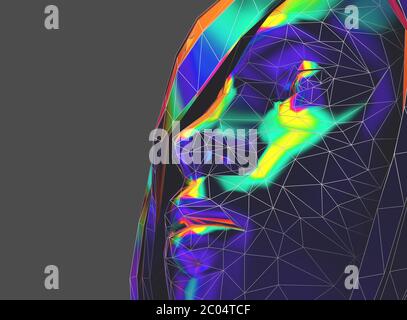 female human face in side view in futuristic low poly style - 3d illustration Stock Photo