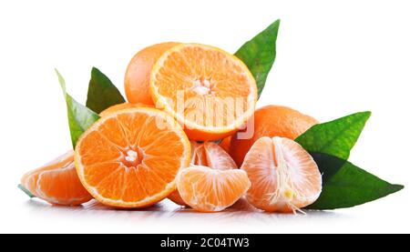 Composition with tangerines isolated on white background. Stock Photo