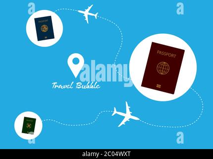 Bubble travel passports in bubble circle and airplanr icon background graphic vector art Stock Vector