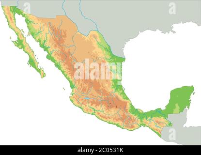 High Detailed Mexico Physical Map With Labeling Stock Vector Image High Detailed Mexico Physical Map 2c0531k