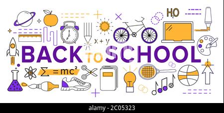 Template with thin line school and study related icons Stock Vector