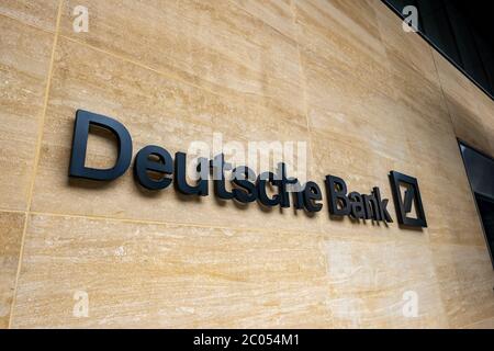 LONDON- JUNE, 2020: Deutsche Bank in the city of London, a large German  global financial service provider Stock Photo